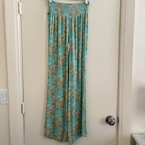 O’Neill Boho Womens Paisley Pants Sz S Smocked Waist Festival Beach Hippie Boho - Picture 1 of 9